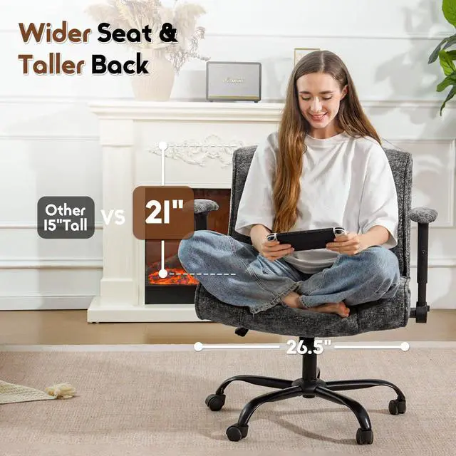 Alt view image 3 of 6 - Criss Cross Chair with Wheels & Flip Arms, Wide Cross Legged Office Chair with Adjustable Tilt Criss-Cross Desk Chair with Lumbar Support for Home Office, Bedroom, Apartment Black