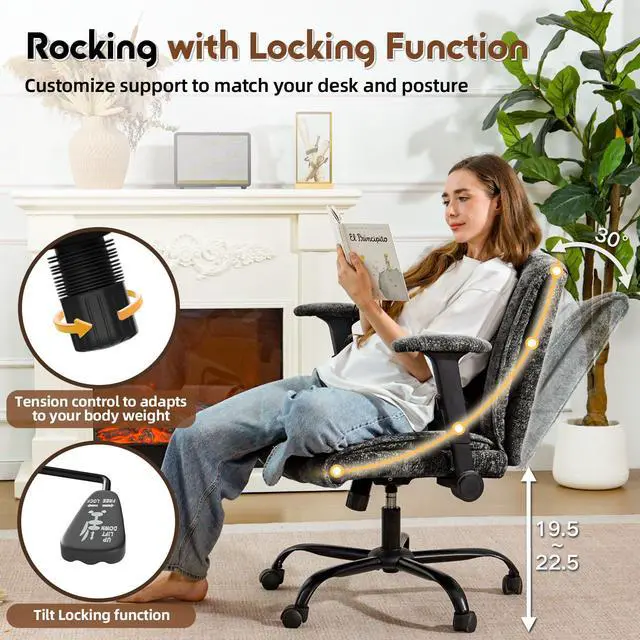 Alt view image 6 of 6 - Criss Cross Chair with Wheels & Flip Arms, Wide Cross Legged Office Chair with Adjustable Tilt Criss-Cross Desk Chair with Lumbar Support for Home Office, Bedroom, Apartment Black