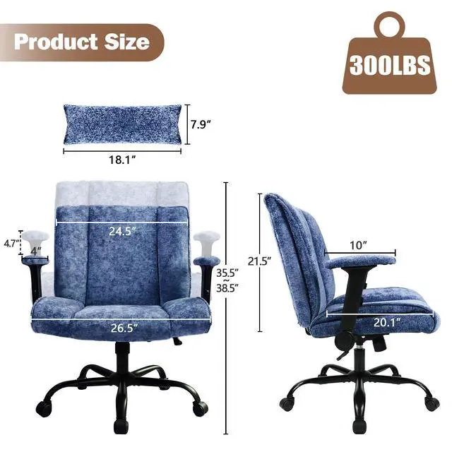 Alt view image 2 of 6 - Criss Cross Chair with Wheels & Flip Arms, Wide Cross Legged Office Chair with Adjustable Tilt Criss-Cross Desk Chair with Lumbar Support for Home Office, Bedroom, Apartment Blue