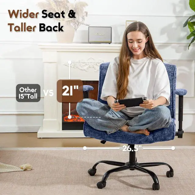 Alt view image 3 of 6 - Criss Cross Chair with Wheels & Flip Arms, Wide Cross Legged Office Chair with Adjustable Tilt Criss-Cross Desk Chair with Lumbar Support for Home Office, Bedroom, Apartment Blue
