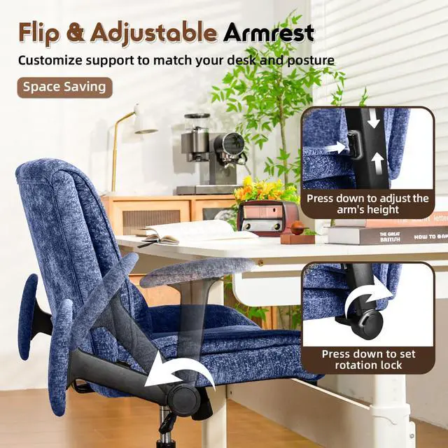 Alt view image 4 of 6 - Criss Cross Chair with Wheels & Flip Arms, Wide Cross Legged Office Chair with Adjustable Tilt Criss-Cross Desk Chair with Lumbar Support for Home Office, Bedroom, Apartment Blue