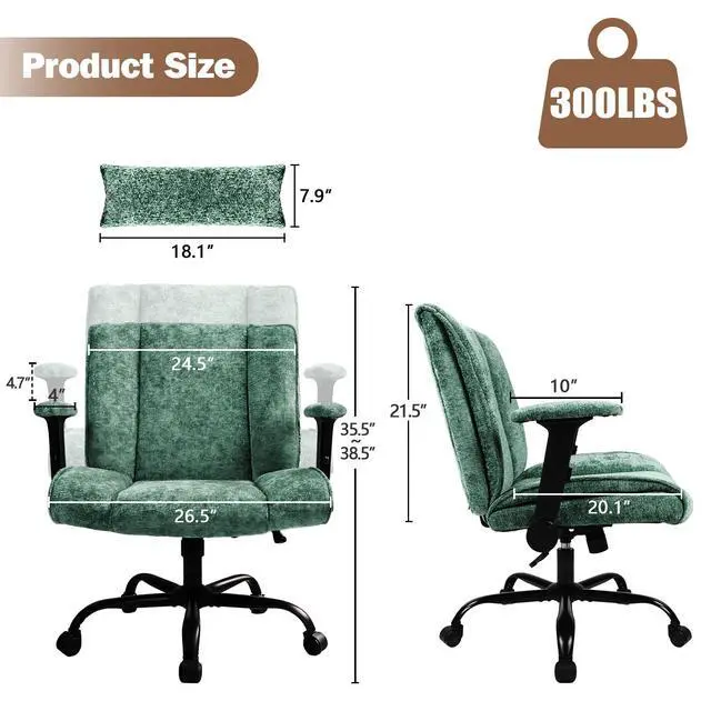 Alt view image 2 of 6 - Criss Cross Chair with Wheels & Flip Arms, Wide Cross Legged Office Chair with Adjustable Tilt Criss-Cross Desk Chair with Lumbar Support for Home Office, Bedroom, Apartment Green