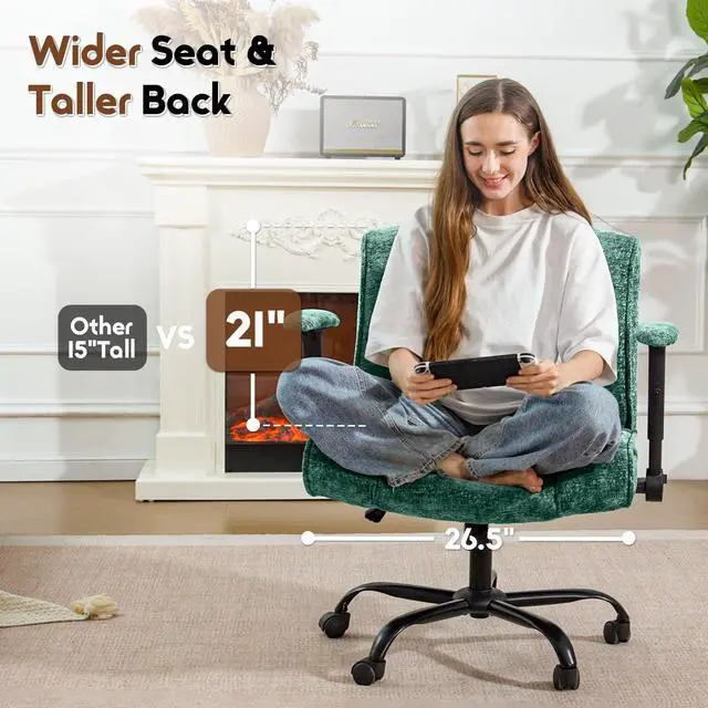 Alt view image 3 of 6 - Criss Cross Chair with Wheels & Flip Arms, Wide Cross Legged Office Chair with Adjustable Tilt Criss-Cross Desk Chair with Lumbar Support for Home Office, Bedroom, Apartment Green
