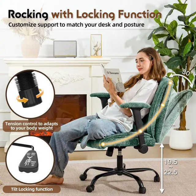 Alt view image 6 of 6 - Criss Cross Chair with Wheels & Flip Arms, Wide Cross Legged Office Chair with Adjustable Tilt Criss-Cross Desk Chair with Lumbar Support for Home Office, Bedroom, Apartment Green