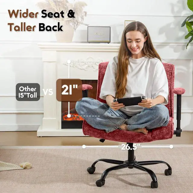 Alt view image 2 of 6 - Criss Cross Chair with Wheels & Flip Arms, Wide Cross Legged Office Chair with Adjustable Tilt Criss-Cross Desk Chair with Lumbar Support for Home Office, Bedroom, Apartment Red