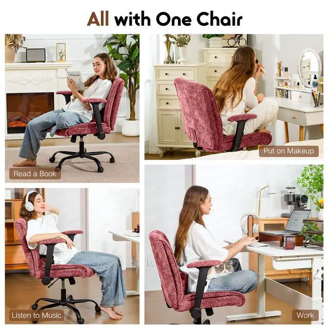 Alt view image 6 of 6 - Criss Cross Chair with Wheels & Flip Arms, Wide Cross Legged Office Chair with Adjustable Tilt Criss-Cross Desk Chair with Lumbar Support for Home Office, Bedroom, Apartment Red