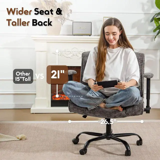 Alt view image 3 of 6 - Criss Cross Chair with Wheels & Flip Arms, Wide Cross Legged Office Chair with Adjustable Tilt Criss-Cross Desk Chair with Lumbar Support for Home Office, Bedroom, Apartment Gray