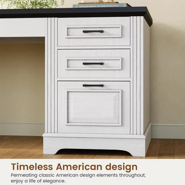 Alt view image 6 of 6 - Farmhouse 55" Executive Desk, Computer Desk with Storage Drawers and Power Outlet, Home Office Desk, Workstation for Office Home, White