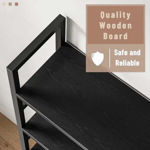 Alt view image 4 of 6 - 70x70 Triple 5 Tier Book Shelf, Large Wooden Bookcase with 17 Open Display Shelf, Modern Tree Bookshelf Metal Frame Tall Book Case Furniture for Living Room Bedroom Home Office Black