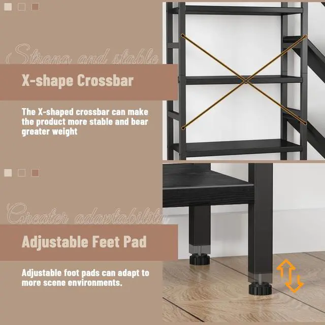 Alt view image 6 of 6 - 70x70 Triple 5 Tier Book Shelf, Large Wooden Bookcase with 17 Open Display Shelf, Modern Tree Bookshelf Metal Frame Tall Book Case Furniture for Living Room Bedroom Home Office Black