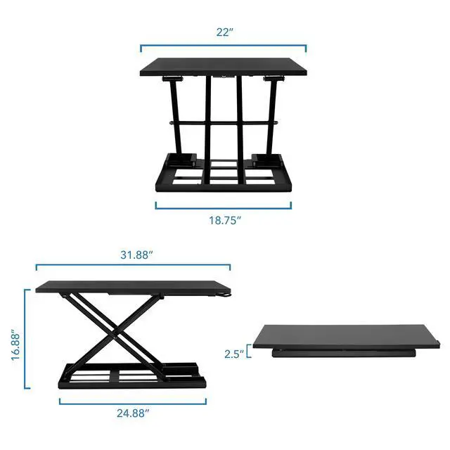Alt view image 2 of 6 - Standing Desk Converter 32" x 22" Sit Stand Desk Riser with Gas Spring Lift, Slim 2.5" Low Profile, Height Adjustable Desktop Workstation, Preassembled Sit-Stand Solution for Home & Office