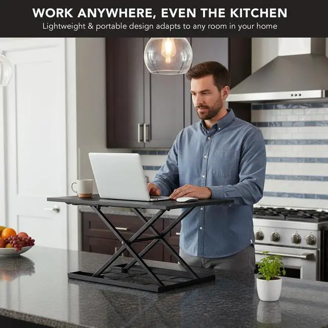 Alt view image 4 of 6 - Standing Desk Converter 32" x 22" Sit Stand Desk Riser with Gas Spring Lift, Slim 2.5" Low Profile, Height Adjustable Desktop Workstation, Preassembled Sit-Stand Solution for Home & Office
