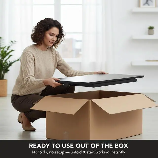 Alt view image 5 of 6 - Standing Desk Converter 32" x 22" Sit Stand Desk Riser with Gas Spring Lift, Slim 2.5" Low Profile, Height Adjustable Desktop Workstation, Preassembled Sit-Stand Solution for Home & Office