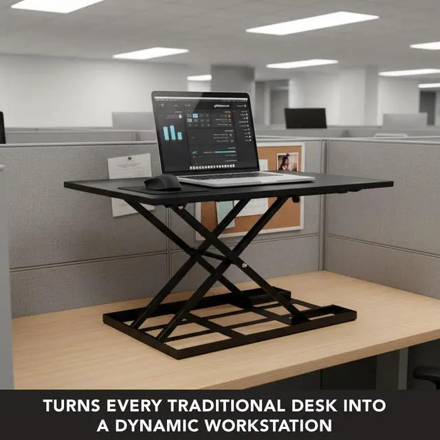 Alt view image 6 of 6 - Standing Desk Converter 32" x 22" Sit Stand Desk Riser with Gas Spring Lift, Slim 2.5" Low Profile, Height Adjustable Desktop Workstation, Preassembled Sit-Stand Solution for Home & Office