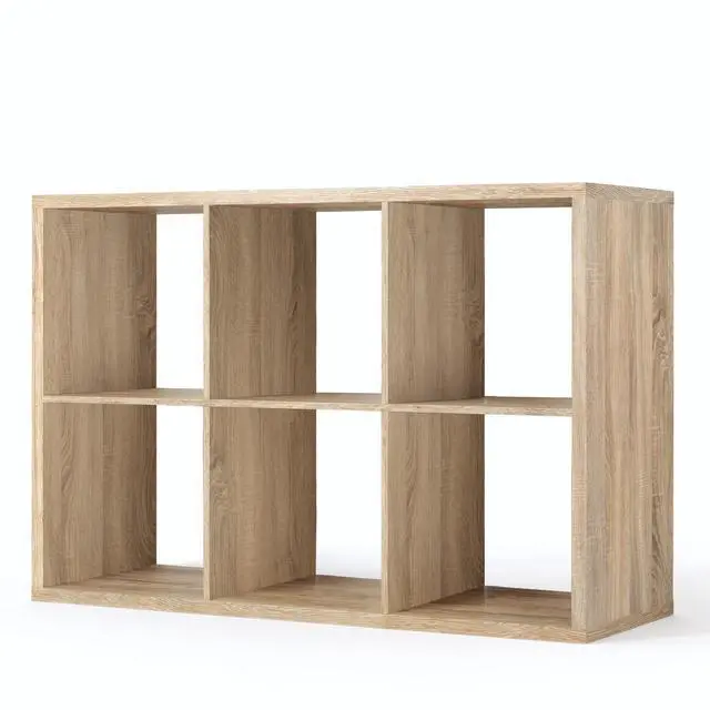 Main image of Sturdy Room 13-Inch Cube Storage Organizer Shelf, with Extra Thick Exterior Edge, Open Storage Shelf Divider, Bookcase, 6-Cube, Natural Oak