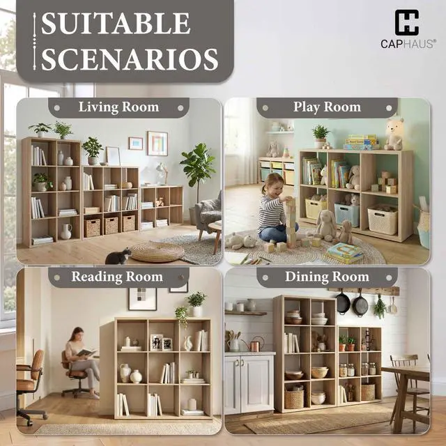 Alt view image 6 of 6 - Sturdy Room 13-Inch Cube Storage Organizer Shelf, with Extra Thick Exterior Edge, Open Storage Shelf Divider, Bookcase, 6-Cube, Natural Oak