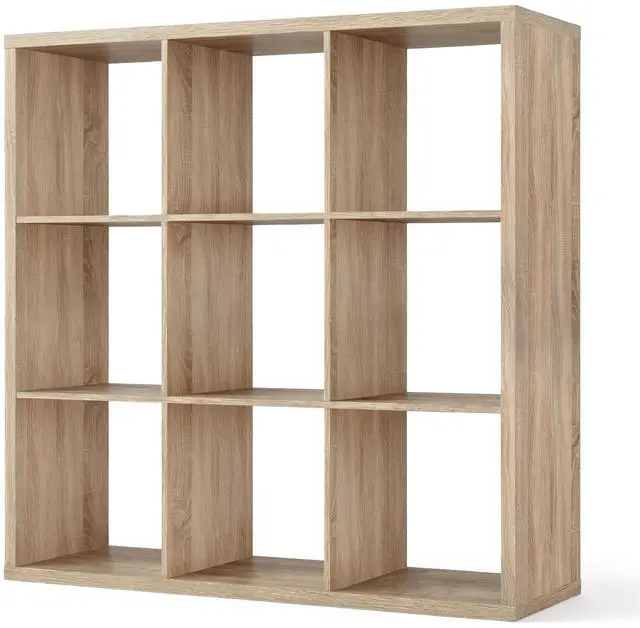 Main image of Sturdy Room 13-Inch Cube Storage Organizer Shelf, with Extra Thick Exterior Edge, Open Storage Shelf Divider, Bookcase, 9-Cube, Natural Oak