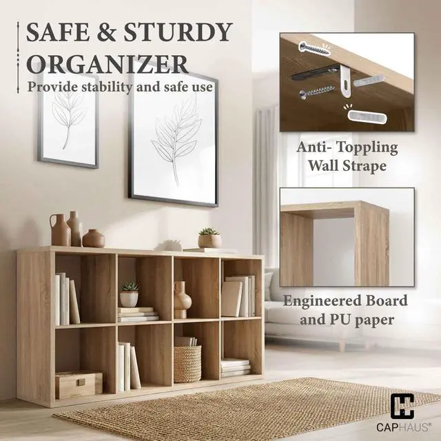 Alt view image 4 of 6 - Sturdy Room 13-Inch Cube Storage Organizer Shelf, with Extra Thick Exterior Edge, Open Storage Shelf Divider, Bookcase, 9-Cube, Natural Oak
