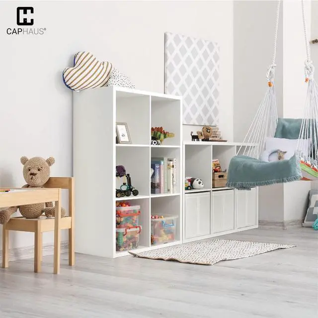 Alt view image 2 of 6 - Sturdy Room 13-Inch Cube Storage Organizer Shelf, with Extra Thick Exterior Edge, Open Storage Shelf Divider, Bookcase, 6-Cube / 8-Cube / 9-Cube, Colors Available in Rustic Grey Oak and White