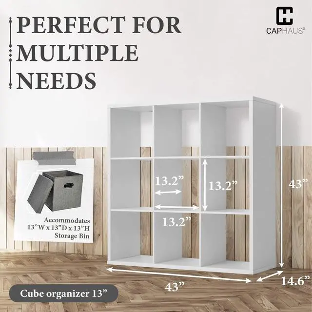 Alt view image 3 of 6 - Sturdy Room 13-Inch Cube Storage Organizer Shelf, with Extra Thick Exterior Edge, Open Storage Shelf Divider, Bookcase, 6-Cube / 8-Cube / 9-Cube, Colors Available in Rustic Grey Oak and White