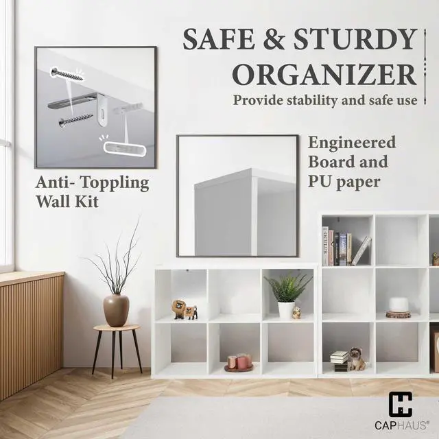 Alt view image 4 of 6 - Sturdy Room 13-Inch Cube Storage Organizer Shelf, with Extra Thick Exterior Edge, Open Storage Shelf Divider, Bookcase, 6-Cube / 8-Cube / 9-Cube, Colors Available in Rustic Grey Oak and White