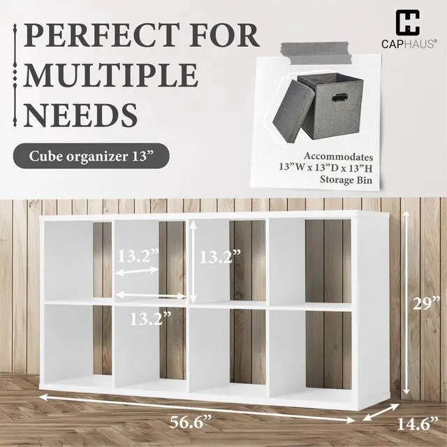 Alt view image 3 of 6 - Sturdy Room 13-Inch Cube Storage Organizer Shelf, with Extra Thick Exterior Edge, Open Storage Shelf Divider, Bookcase, 6-Cube / 8-Cube / 9-Cube, Colors Available in Rustic Grey Oak and White
