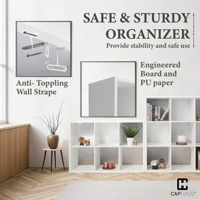 Alt view image 4 of 6 - Sturdy Room 13-Inch Cube Storage Organizer Shelf, with Extra Thick Exterior Edge, Open Storage Shelf Divider, Bookcase, 6-Cube / 8-Cube / 9-Cube, Colors Available in Rustic Grey Oak and White
