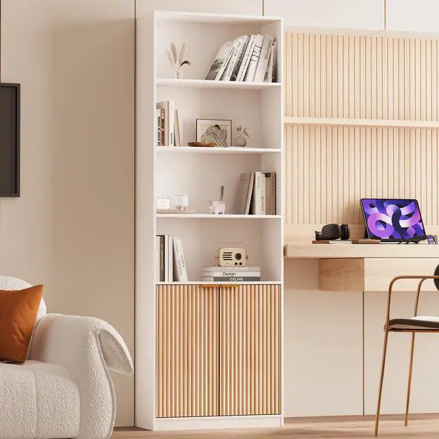 Main image of 69" Tall Book Shelve Bookcases with Doors, Floor Standing 6 Shelf Display Shelves, Freestanding Shelving Unit with Closed Doors for Storage, Home Decor Furniture for Living Room Home Office