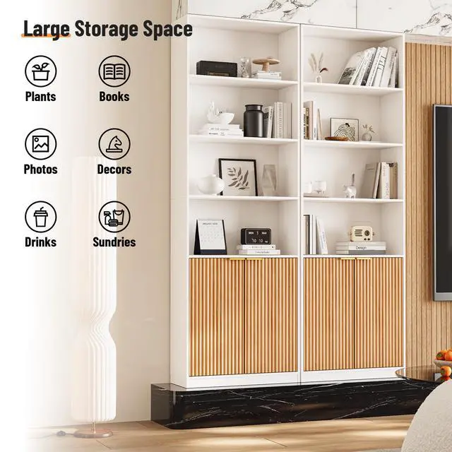 Alt view image 4 of 6 - 69" Tall Book Shelve Bookcases with Doors, Floor Standing 6 Shelf Display Shelves, Freestanding Shelving Unit with Closed Doors for Storage, Home Decor Furniture for Living Room Home Office