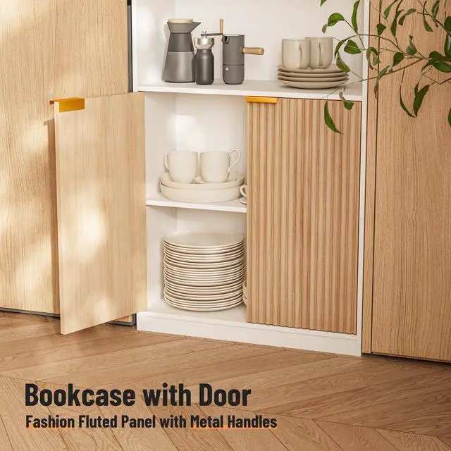 Alt view image 6 of 6 - 69" Tall Book Shelve Bookcases with Doors, Floor Standing 6 Shelf Display Shelves, Freestanding Shelving Unit with Closed Doors for Storage, Home Decor Furniture for Living Room Home Office
