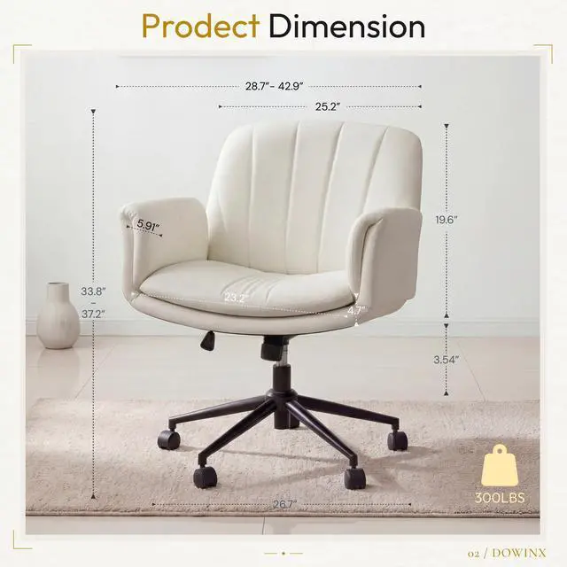 Alt view image 2 of 6 - Criss Cross Chair with Five-Level Adjustable Arms and Wheels - Comfortable Ergonomic PU Leather Swivel Vanity Chair - Computer Makeup Gaming Chair for Home Office, Bedroom, Vanity Room (Beide)