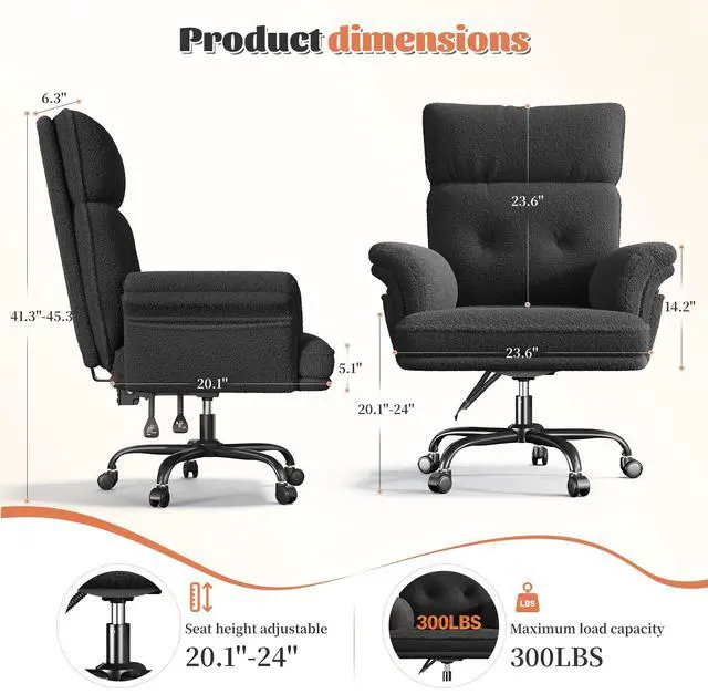 Alt view image 3 of 6 - Criss Cross Chair with Wheels and Arms, Teddy Plush Vanity Chair with Side Pockets, Adjustable Home Office Desk Chairs, Computer Chair for Home, Makeup and Office Use, Black