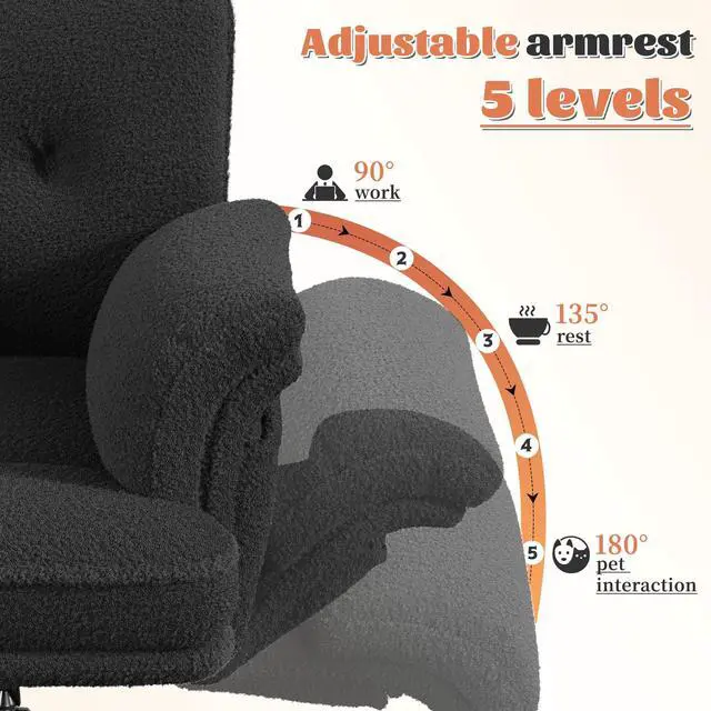 Alt view image 4 of 6 - Criss Cross Chair with Wheels and Arms, Teddy Plush Vanity Chair with Side Pockets, Adjustable Home Office Desk Chairs, Computer Chair for Home, Makeup and Office Use, Black