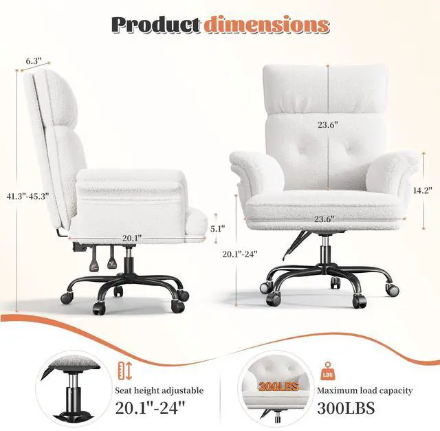 Alt view image 3 of 6 - Criss Cross Chair with Armrests & Wheels for Cross-Legged Sitting, Ergonomic Computer Gaming Chair with Two Side Pockets, Teddy Plush Wide Seat Reclining Desk Chair for Home, Office, Beige