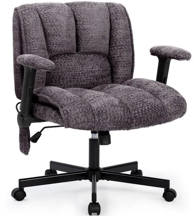 Main image of Criss Cross Legged Office Chair with Flip-Up Arms and Wheels, Wide Seat Desk Chair with Built-in Dynamic Airbag Lumbar Support, Modern Cross-Leg Chair for Home Office, Apartment, Vanity, Grey