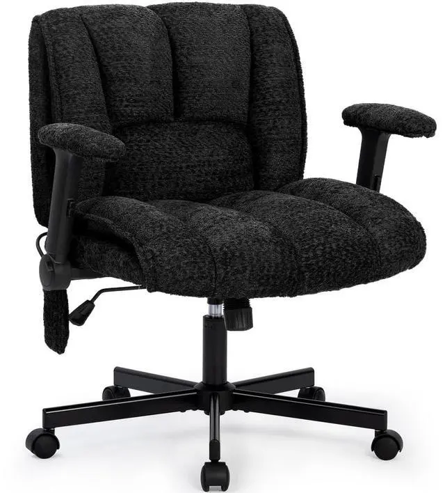 Main image of Criss Cross Legged Office Chair with Flip-Up Arms and Wheels, Wide Seat Desk Chair with Built-In Dynamic Airbag Lumbar Support, Modern Cross-Leg Chair for Home Office, Apartment, Vanity, Black