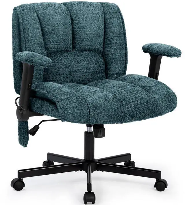 Main image of Criss Cross Legged Office Chair with Flip-Up Arms and Wheels, Wide Seat Desk Chair with Built-In Dynamic Airbag Lumbar Support, Modern Cross-Leg Chair for Home Office, Apartment, Vanity, Dark Green