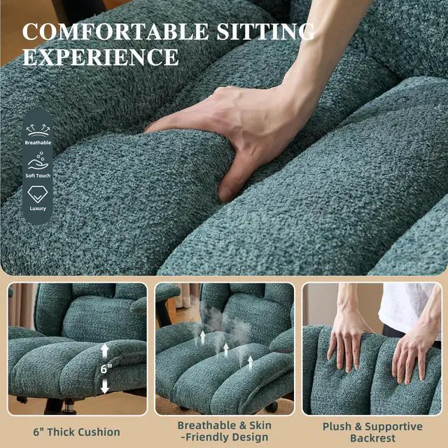 Alt view image 6 of 6 - Criss Cross Legged Office Chair with Flip-Up Arms and Wheels, Wide Seat Desk Chair with Built-In Dynamic Airbag Lumbar Support, Modern Cross-Leg Chair for Home Office, Apartment, Vanity, Dark Green
