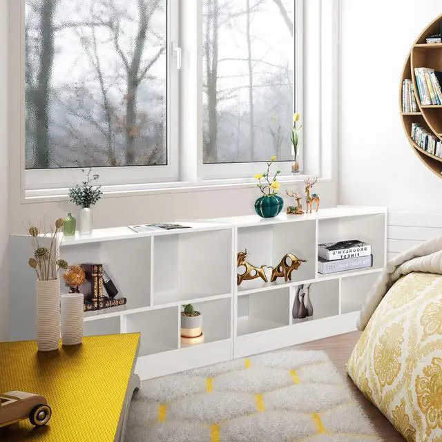 Alt view image 6 of 6 - 5 Cube Bookcase, 2 Tier Wooden Storage Open Bookshelf, Multipurpose Display Storage Cabinet for Living Room, Bedroom, Hallway, Kid's Playroom, Reading Nook (White)