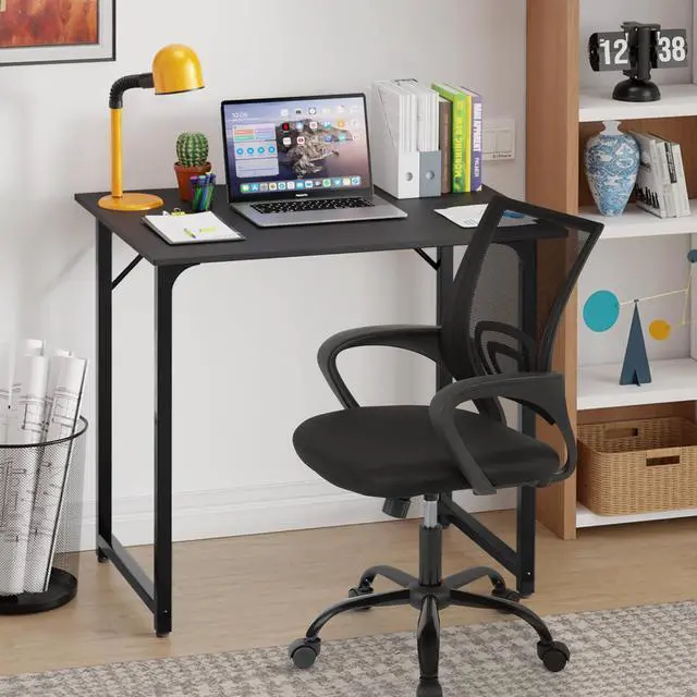 Alt view image 6 of 6 - 32 Inch Home Office Desk and Chair Set,32 Inch Computer Desk with Ergonomic Height Adjustable Office Chair for Home Office,Black&Black