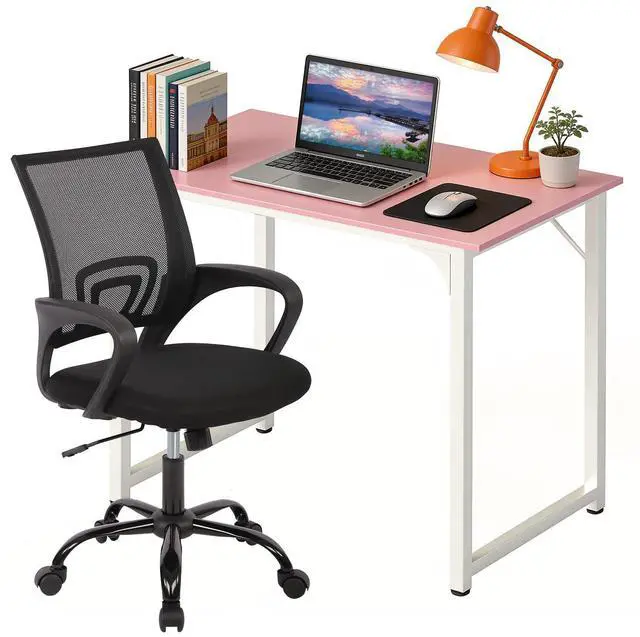 Main image of 32 Inch Home Office Desk and Chair Set,32 Inch Computer Desk with Ergonomic Height Adjustable Office Chair for Home Office,Pink&Black