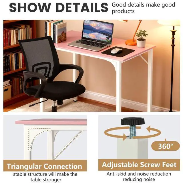 Alt view image 3 of 6 - 32 Inch Home Office Desk and Chair Set,32 Inch Computer Desk with Ergonomic Height Adjustable Office Chair for Home Office,Pink&Black