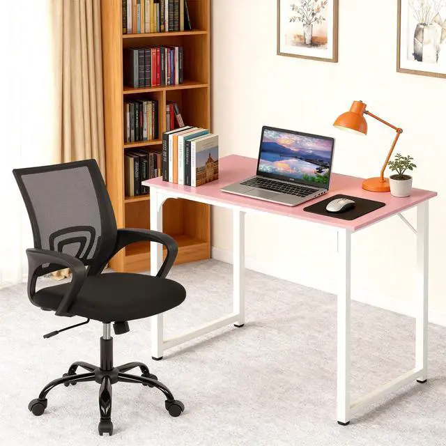 Alt view image 6 of 6 - 32 Inch Home Office Desk and Chair Set,32 Inch Computer Desk with Ergonomic Height Adjustable Office Chair for Home Office,Pink&Black