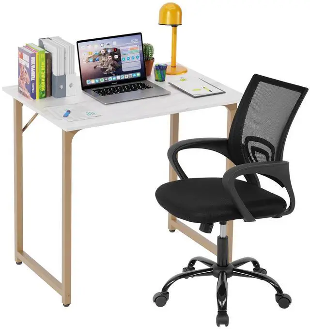 Main image of 32 Inch Home Office Desk and Chair Set,32 Inch Computer Desk with Ergonomic Height Adjustable Office Chair for Home Office,White&Black