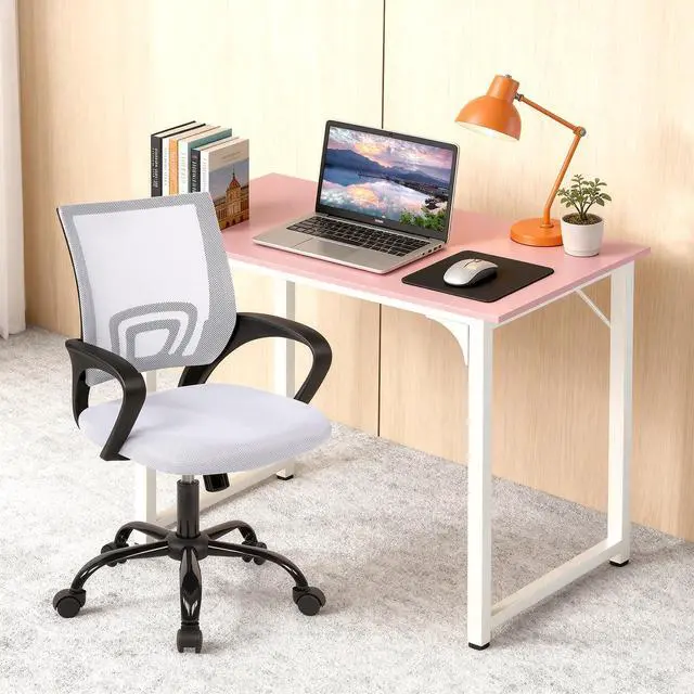 Alt view image 6 of 6 - 32 Inch Home Office Desk and Chair Set,32 Inch Computer Desk with Ergonomic Height Adjustable Office Chair for Home Office,Pink&White