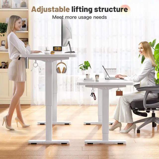 Alt view image 3 of 6 - Electric Standing Desk with LED Lights,Computer Desk 56 x 24 Inch Height Adjustable with 3 Memory Preset,Gaming Sit Stand Desk with Storage Side Pocket and Cable Management,White