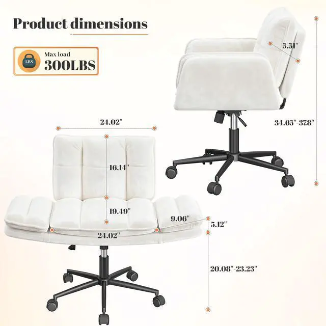 Alt view image 2 of 6 - Criss Cross Chair with Flip-Up Arms & Swivel Wheels, Cross Legged Chair with Adjustable Height Comfortable Wide Seat Reclining Computer Office Desk Chairs for Home Office, Make Up, Bed Room