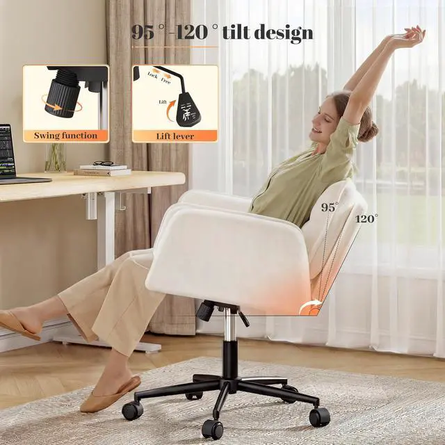 Alt view image 6 of 6 - Criss Cross Chair with Flip-Up Arms & Swivel Wheels, Cross Legged Chair with Adjustable Height Comfortable Wide Seat Reclining Computer Office Desk Chairs for Home Office, Make Up, Bed Room