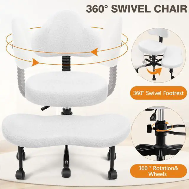 Alt view image 4 of 6 - Cross Legged Office Chair, Criss Cross Desk Chair ADHD Meditation Kneeling Yoga Seat with Adjustable Height, Lumbar Support, Wider Footrest and Wheels (Pearl White)