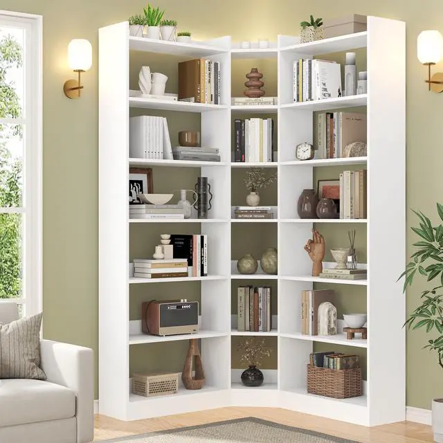 Main image of 70.8" Tall Corner Bookshelf, 7 Tiers Large Etagere Bookcases with Baffles, L-Shaped Modern Storage Display Rack Industrial Bookshelves for Bedroom, Home Office, Living Room & Kitchen, White